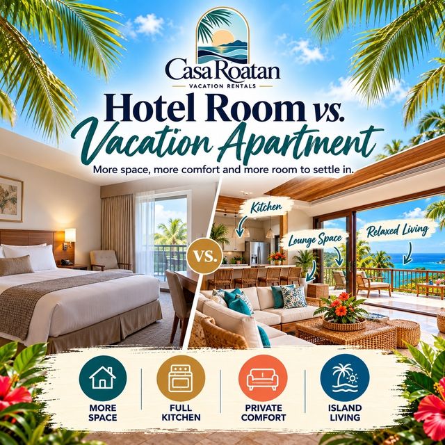 Sample square post comparing a hotel room with a vacation apartment